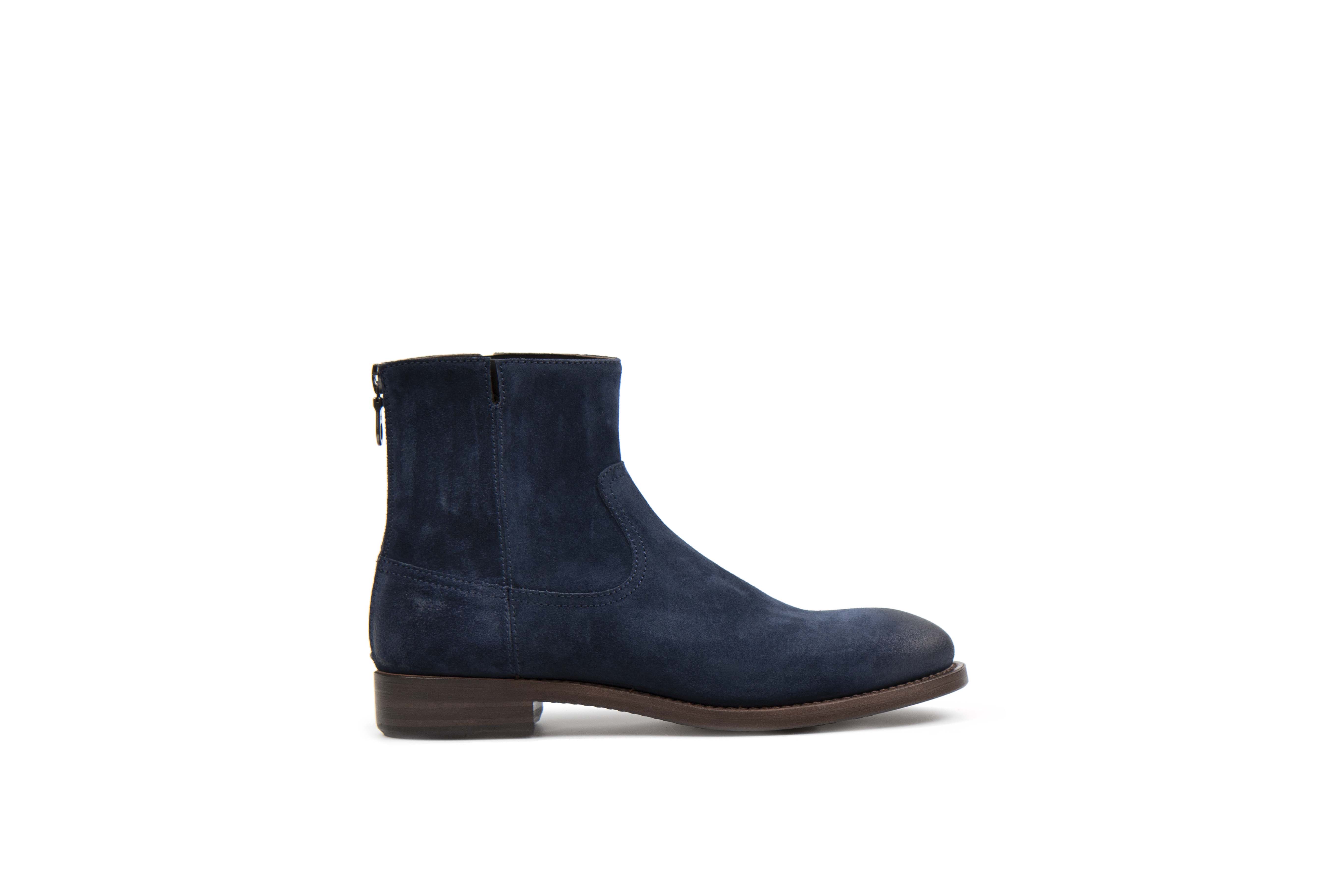 Flame Navy Suede Leather Zipper Boots