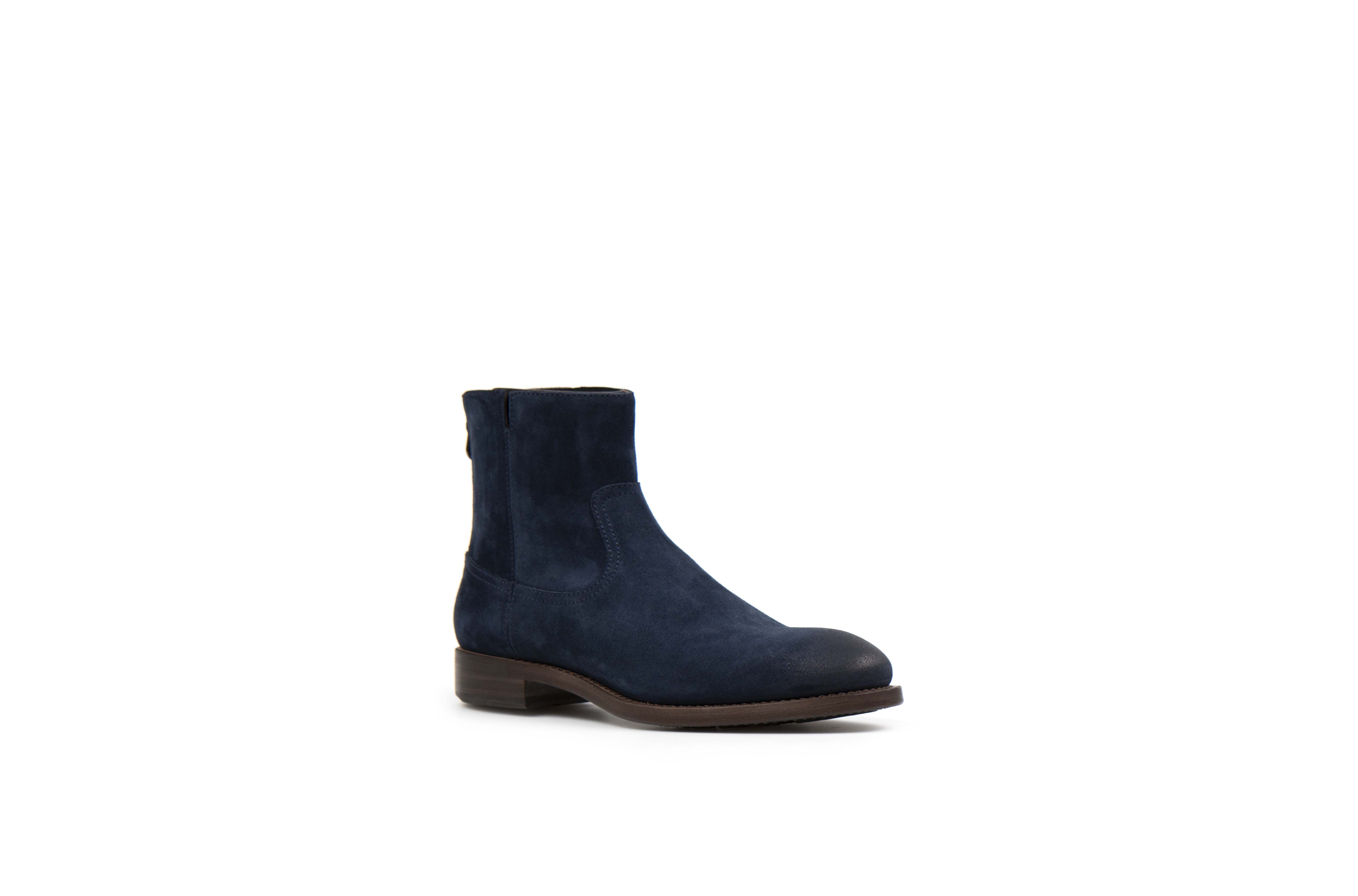 Flame Navy Suede Leather Zipper Boots