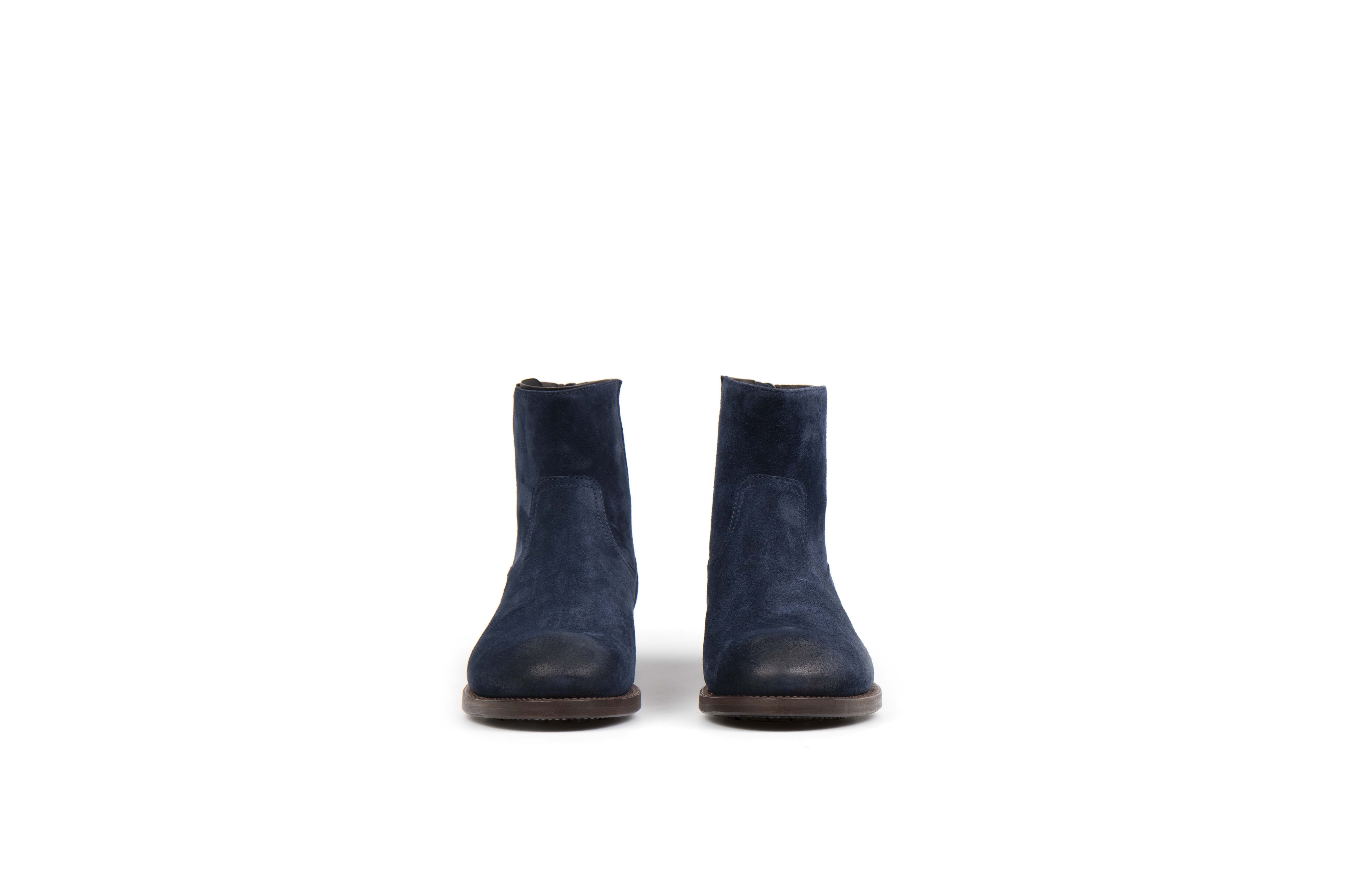 Flame Navy Suede Leather Zipper Boots