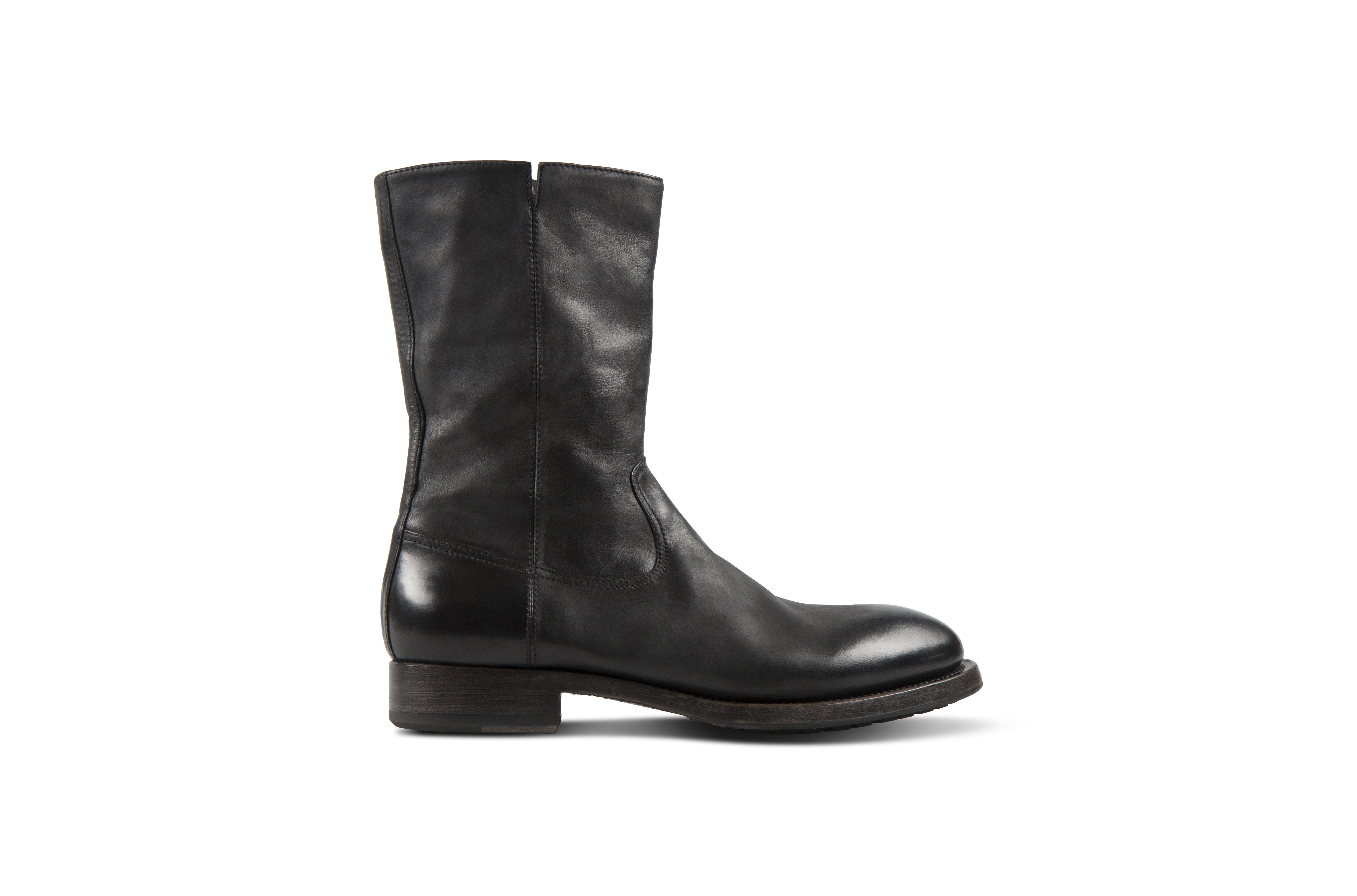 Ace Black Soft Cordovan Leather Zipper Boots