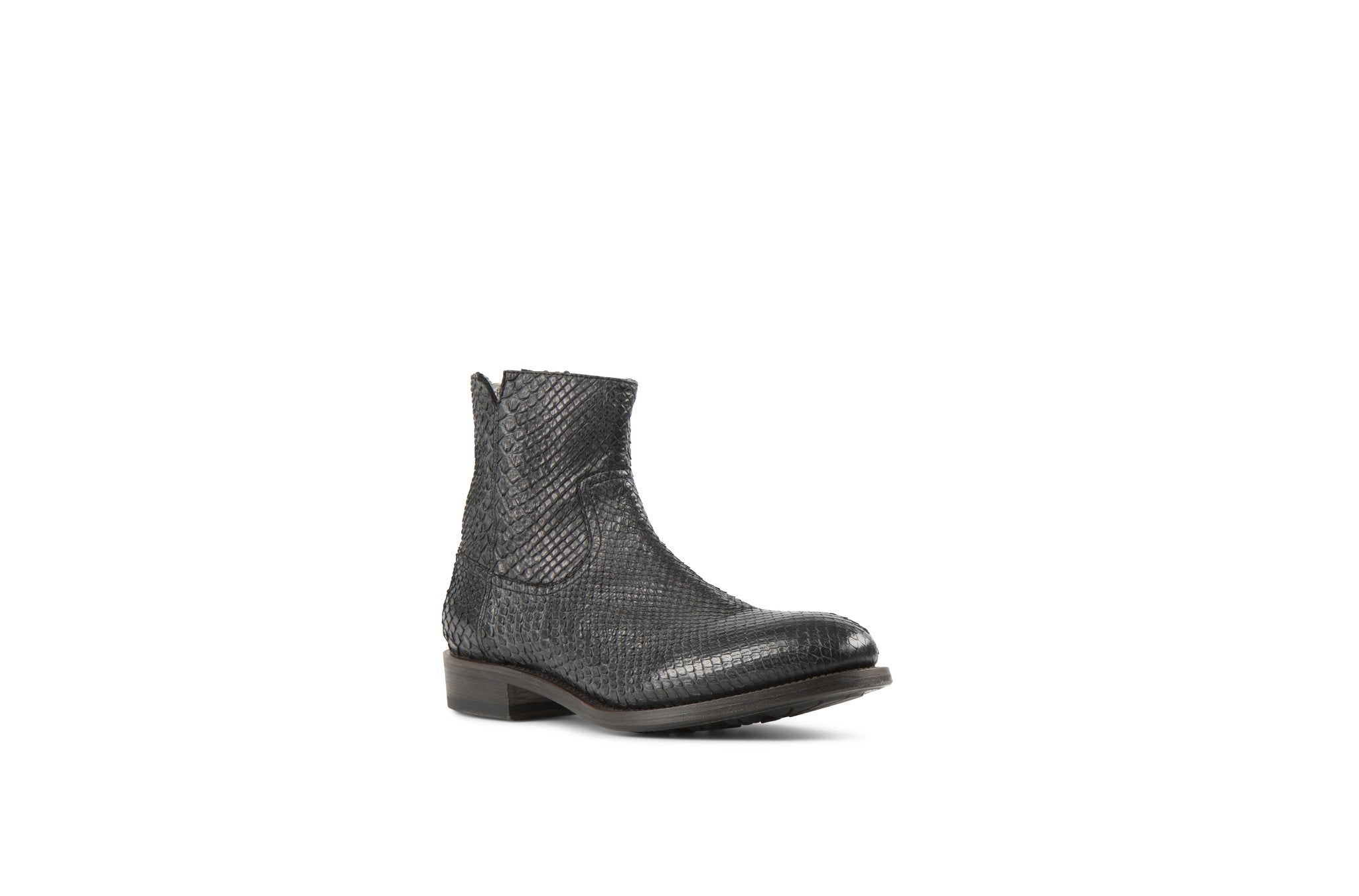 Flame Black Snake Leather Zipper Boots