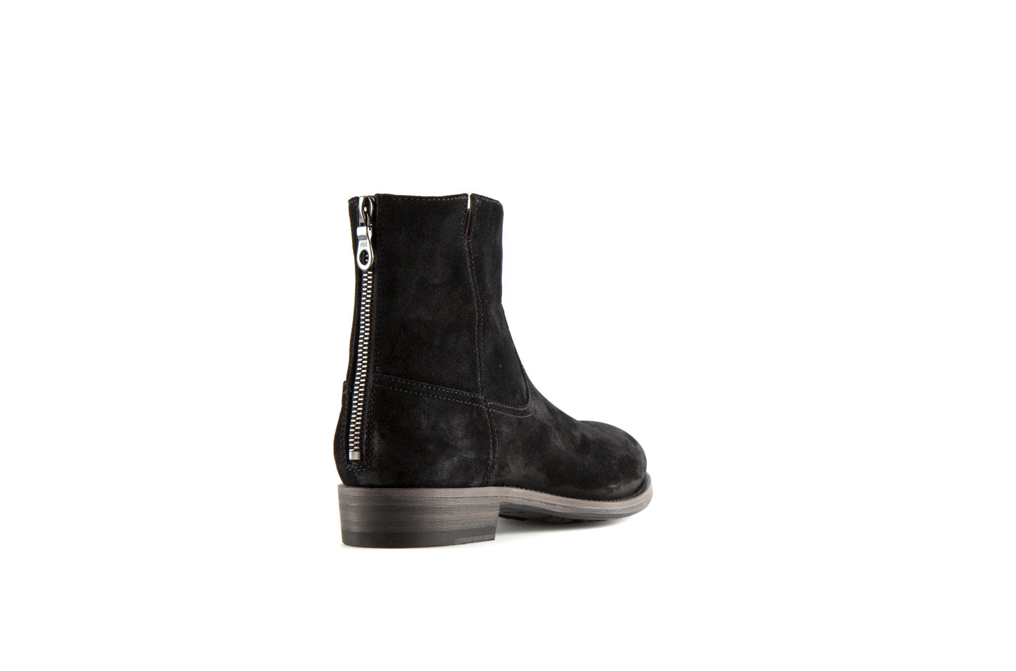 Flame Black Suede Leather Zipper Boots