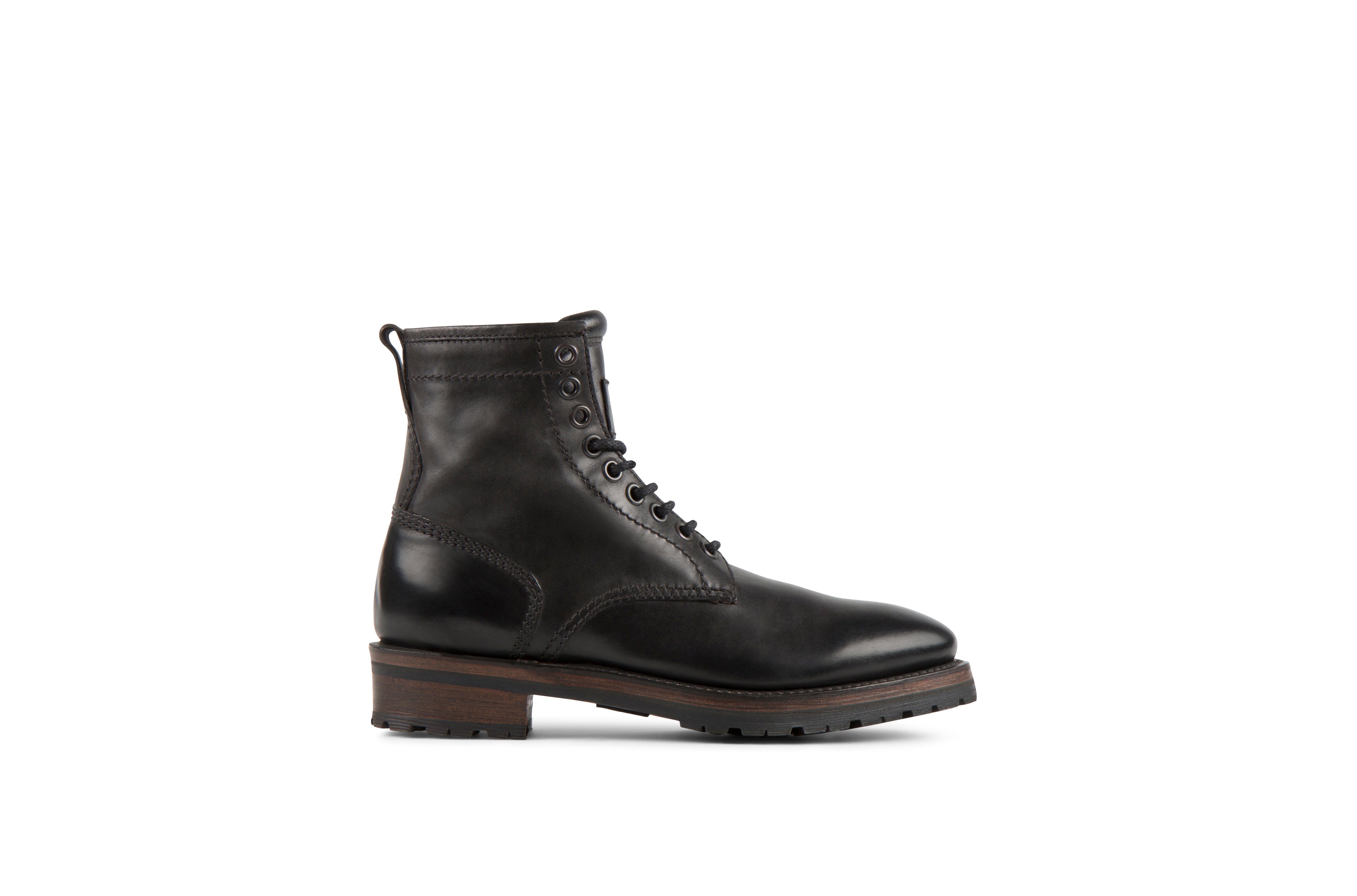 Royal Black Cordovan Leather Logger Boots