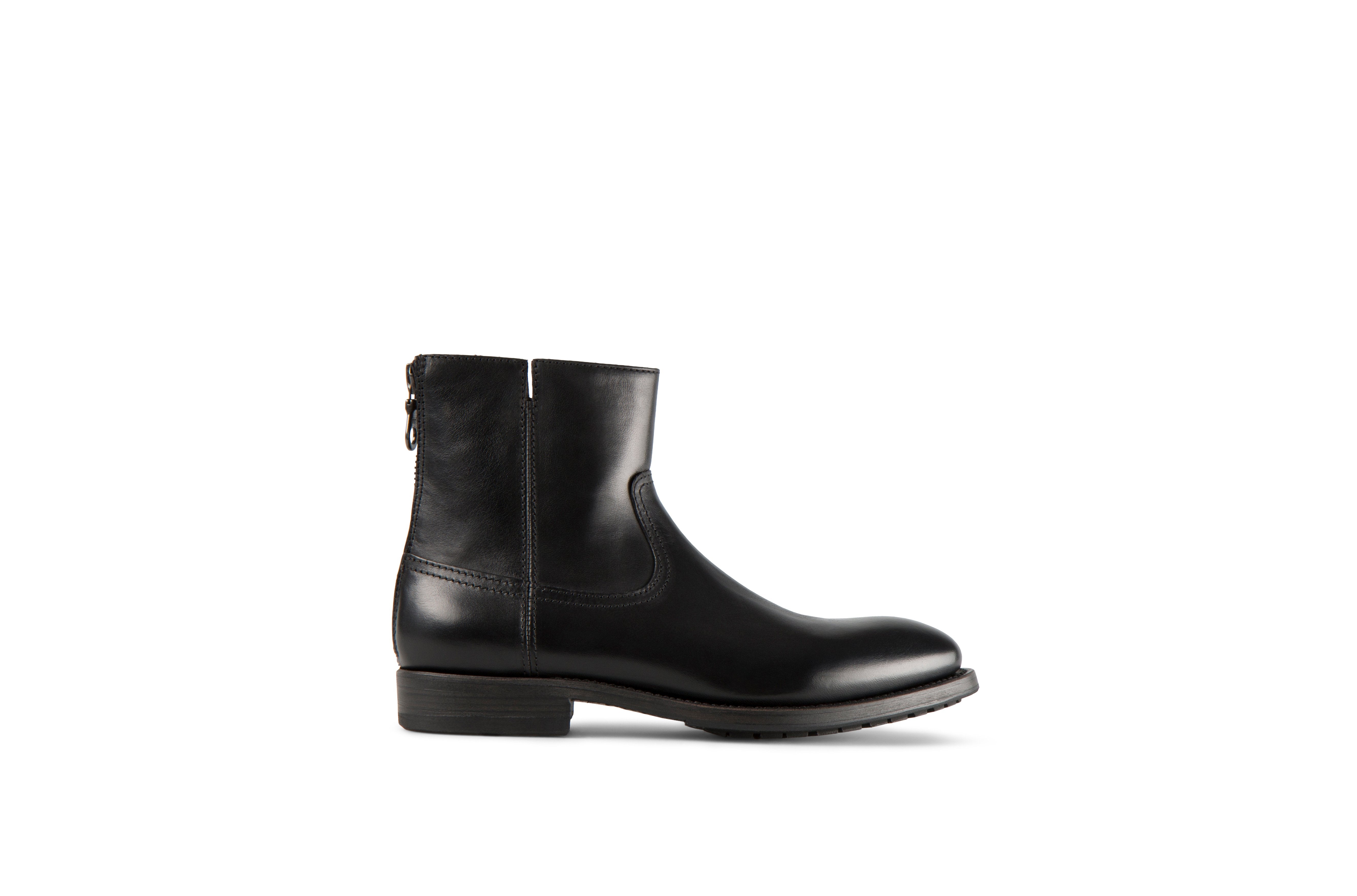 Flame Black Cordovan Leather Zipper Boots